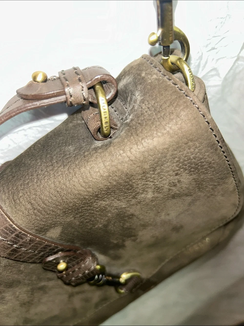 Burkely   “ Soul Sam “ Citybag Suede Crossbody Bag with Brass Accents